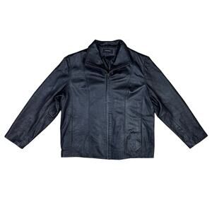 Colebrook Women's Plus Black Soft Leather Zip Up Collared Straight Fit Jacket